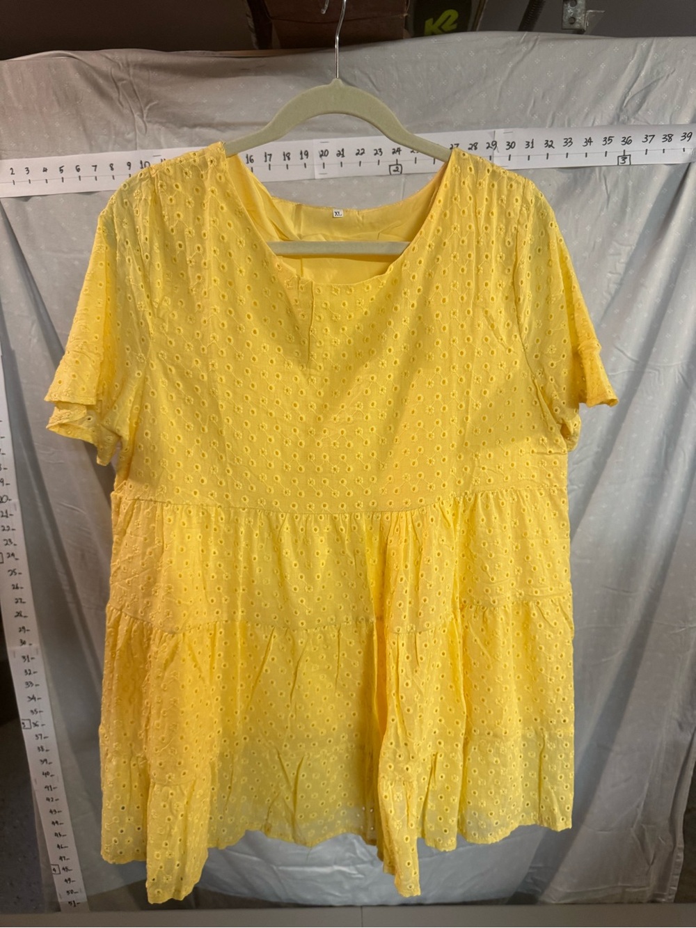 Amazon Yellow Eyelet Tiered Tunic with Flutter Sleeves